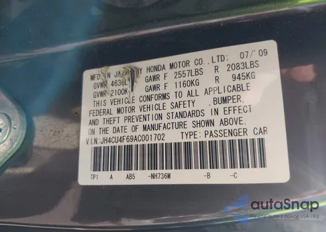 2010 Acura Tsx 3.5 из США, поврежденный, VIN JH4CU4F69AC001702